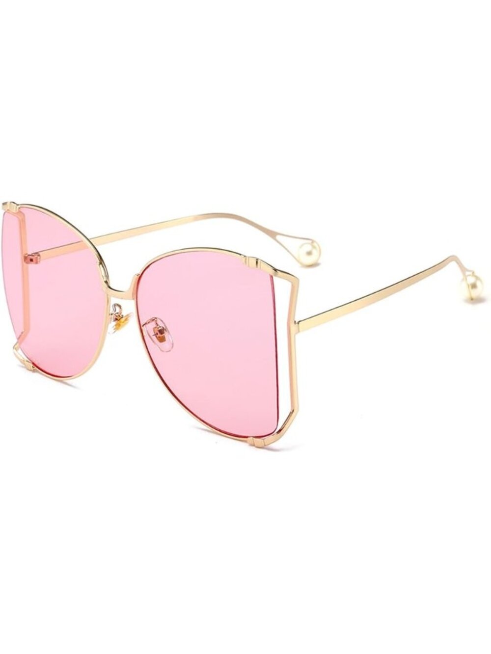 Women's Oversized Semi Rimless Sunglasses Retro Metal Frame Glasses Gold Pink